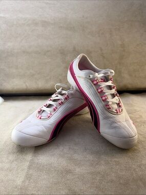 Puma White Sneakers with Pink Stripes